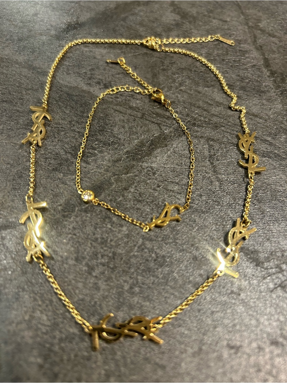 Gold-Tone Letter Link Necklace and Bracelet Set - Picture 2 of 6